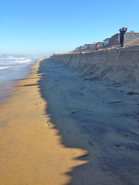 Berm caused by coastal erosion on August 27, 2014 at the south end of Imperial beach looking northward. 